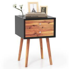 Gymax - Wooden Nightstand Mid-Century End Side Table Living Room W/2 Storage Drawers - Black & Brown