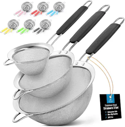 KITCHEN ZULAY KITCHEN KIT ZULAY SULAY ATEN Stainless Steel Strainers 3 Set x Dishwasher Safe x Non-Slip Handles x PA Free