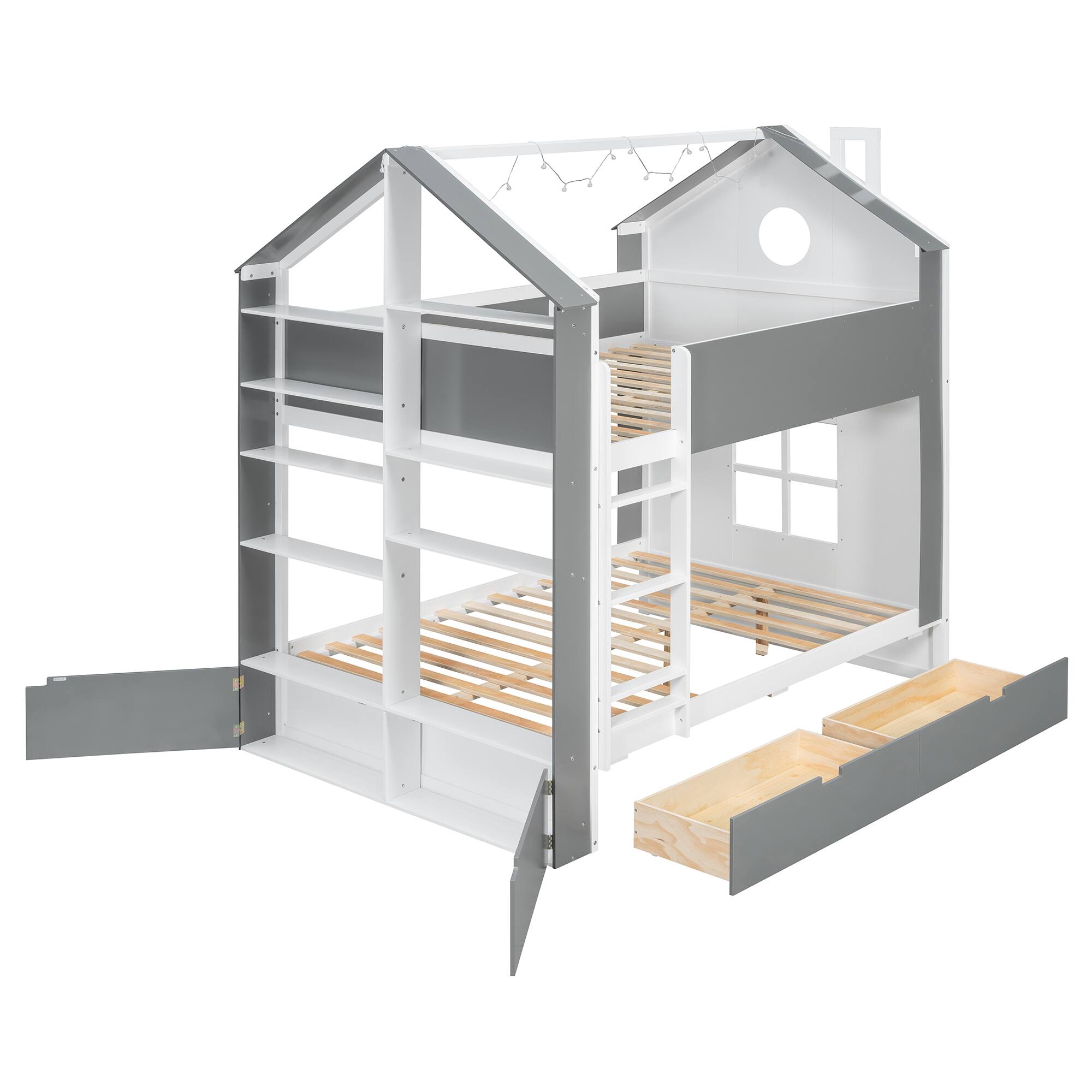 Anysun Full Size Bunk Bed with Storage Drawers & Shelves, Two Tone Wood ...