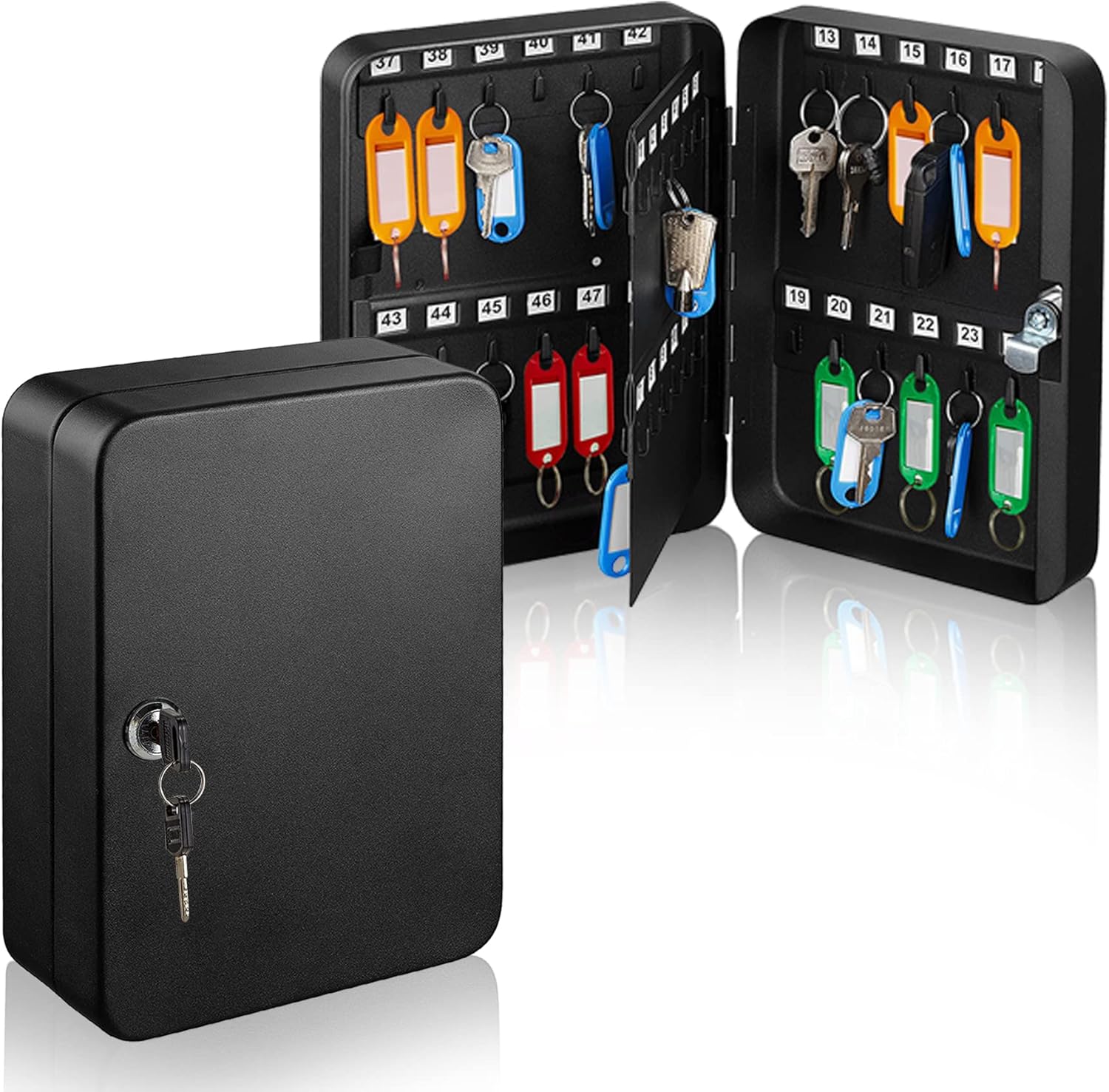 Angle. AdirOffice - Key Cabinet, Steel 48-Key Secure Wall-Mounted Key Cabinet with Key Lock - Black.