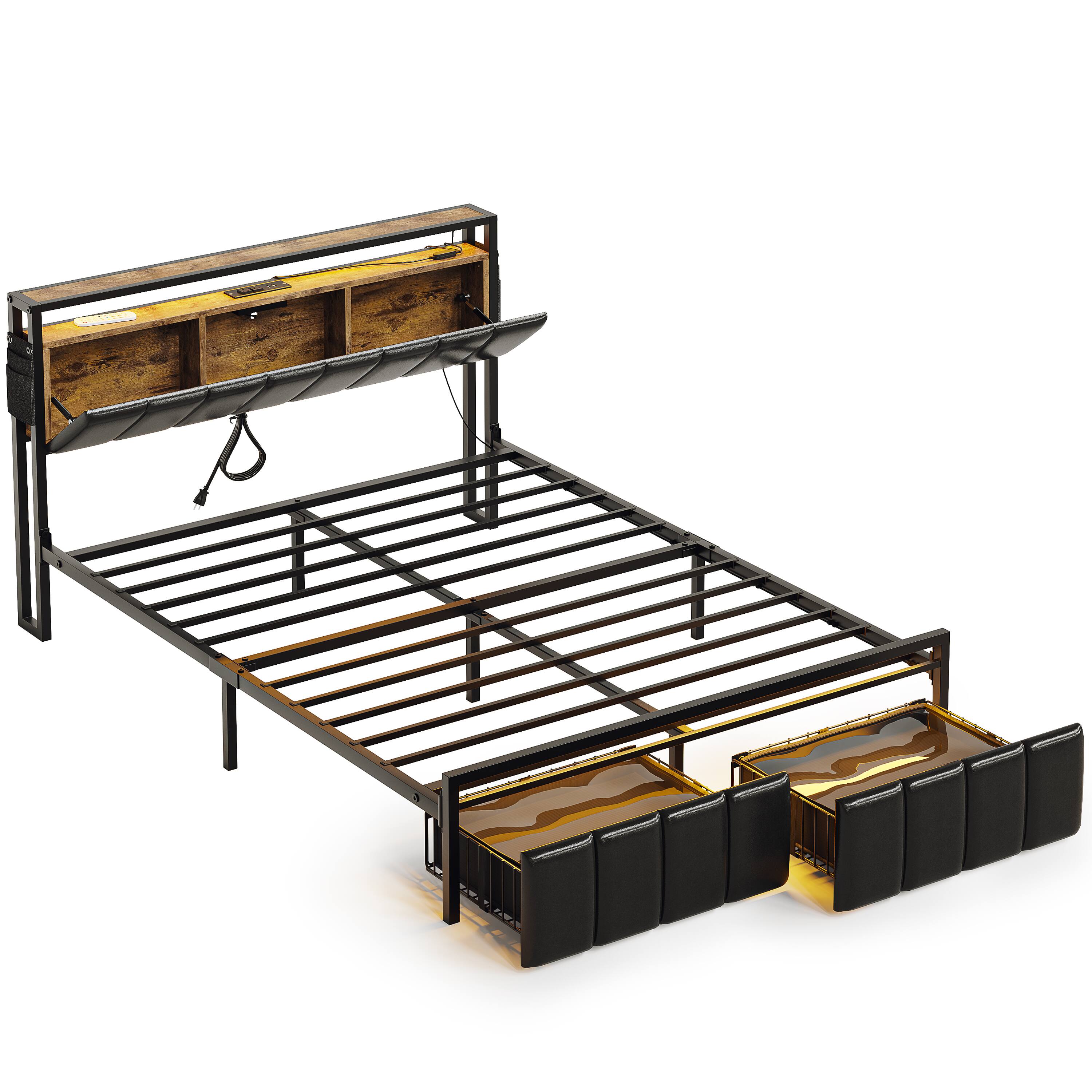 Angle. Bestier - Gaming Bed Frame Storage Platform Bed with Charging Station Headboard and LED Lights Queen - Black.