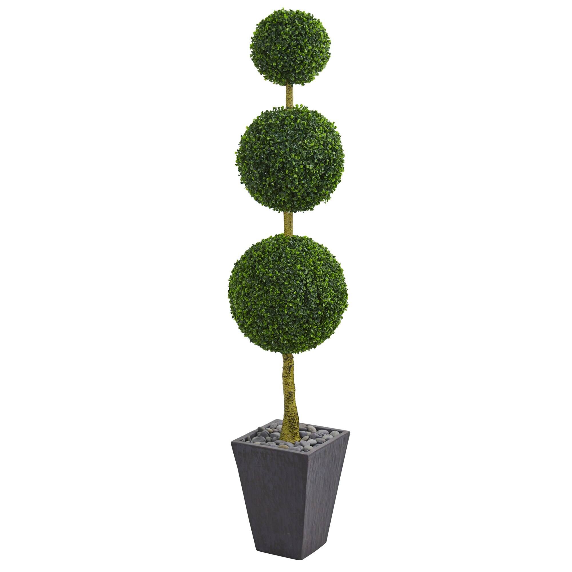 Front. BreeBe - Boxwood Topiary Tree in Planter UV Resist (Indoor/Outdoor) - Multicolor.