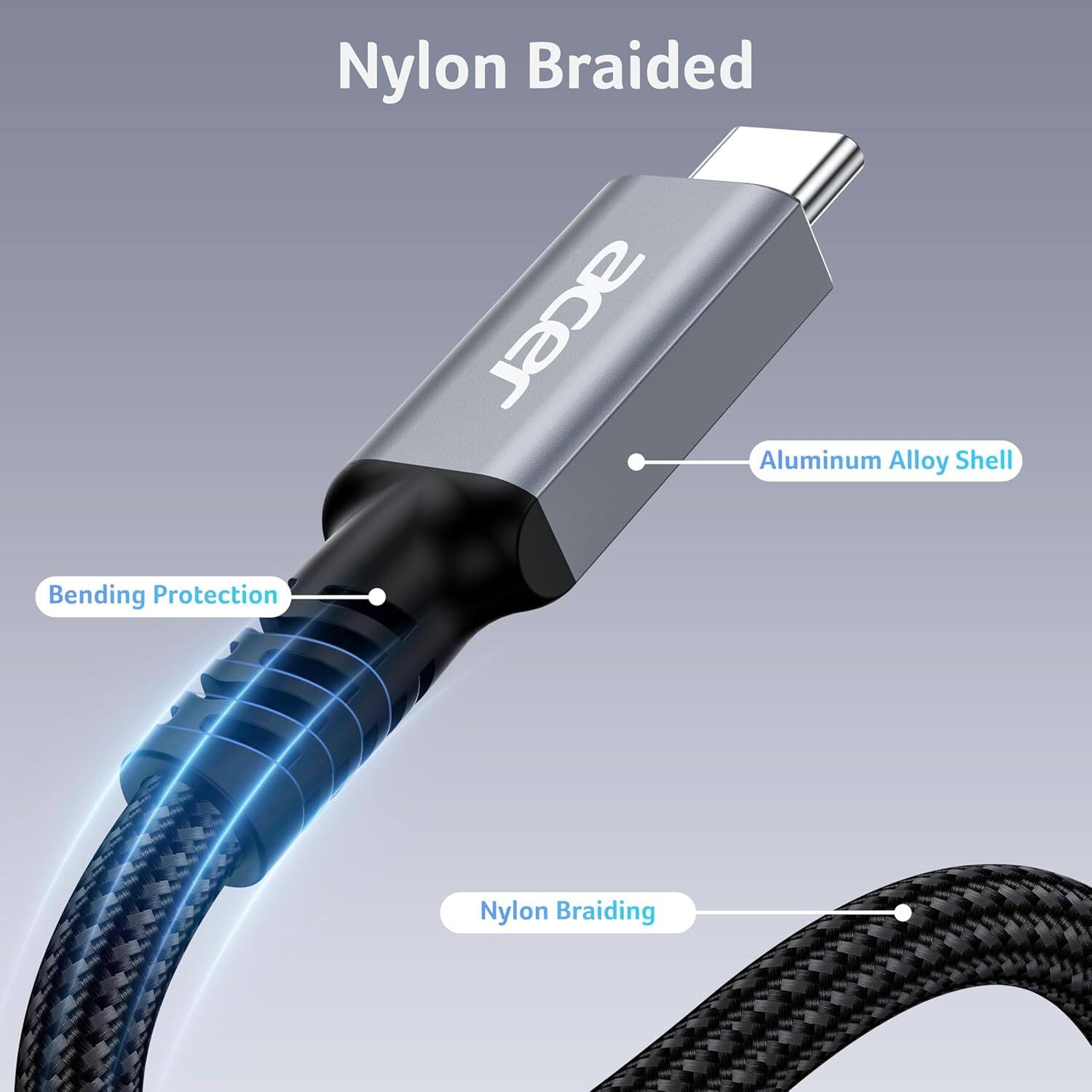 Nylon Braided  
Aluminum Alloy Shell  
Bending Protection  
Nylon Braiding