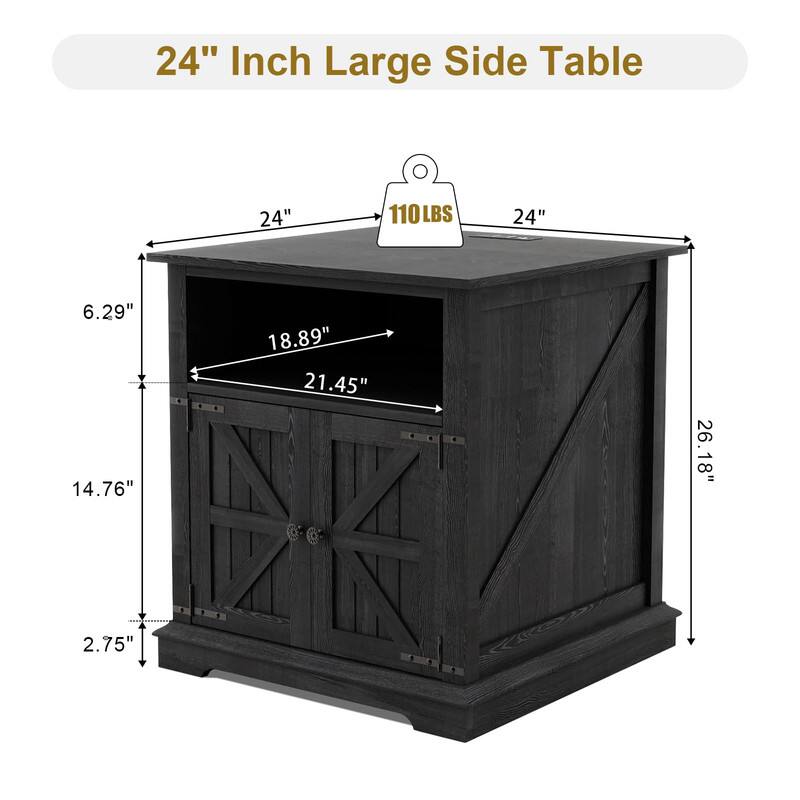 24" Inch Large Side Table  
110LBS  
Dimensions:  
- Width: 24"  
- Depth: 24"  
- Height: 26.18"  
- Top Surface: 24" x 18.89"  
- Interior: 21.45" x 14.76" x 6.29"  
- Leg Height: 2.75"