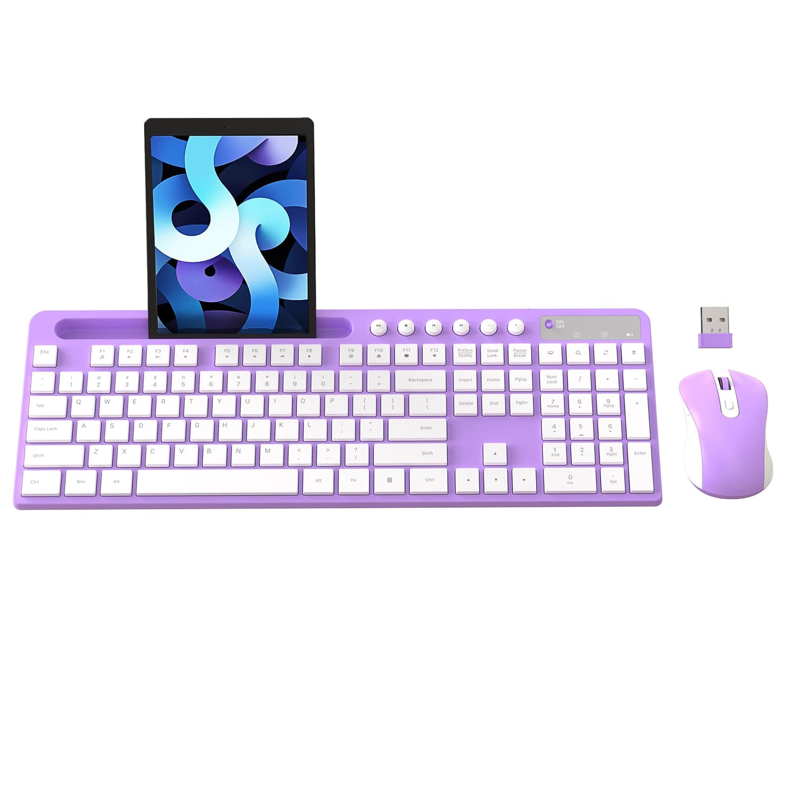 Live At Space - Wireless And Mouse Combo Computer With Phone Tablet Holder Silent 6 Button Compatible Macbook Windows Wirelessand Mouse - Purple