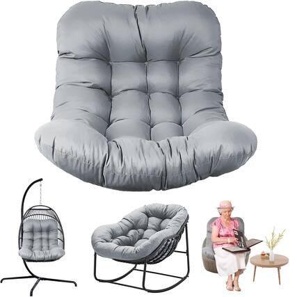 Front. Chateau Abodes - Outdoor Egg Chair Cushion, 7.9in Thick Waterproof Replacement for Hammock & Swing Chairs, Patio & Porch - Light Gray.