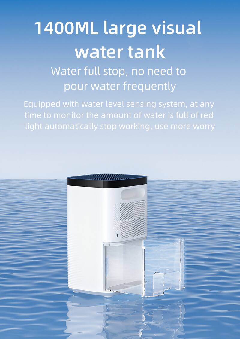 1400ML large visual water tank  
Water full stop, no need to pour water frequently  
Equipped with water level sensing system, at any time to monitor the amount of water is full of red light automatically stop working, use more worry