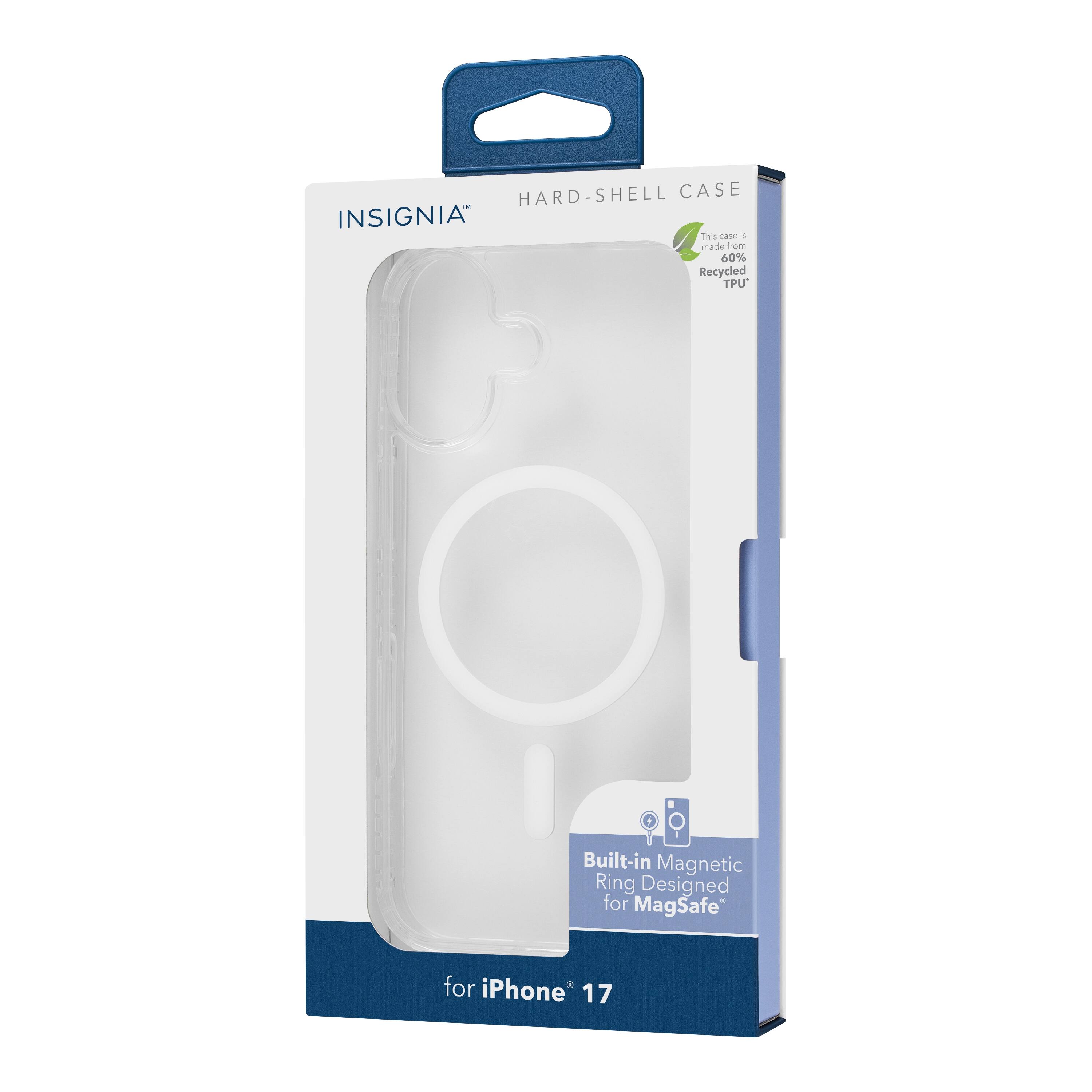 HARD-SHELL CASE  
INSIGNIA  

This case is made from 60% Recycled TPU  

Built-in Magnetic Ring Designed for MagSafe  

for iPhone 17