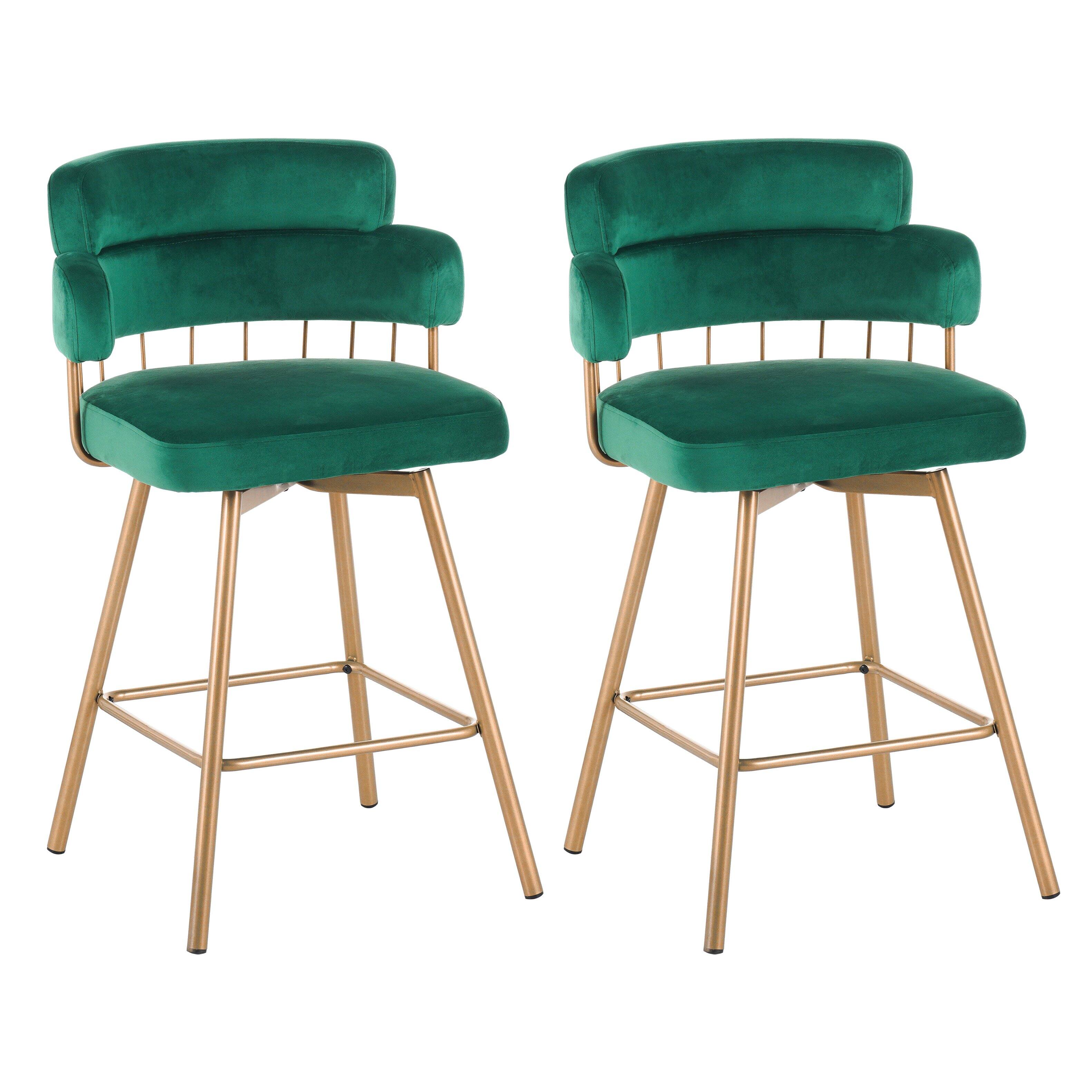 Alt View 7. APRILSOUL - 26 Counter Height Bar Stools Set of 2 180 Swivel Upholstered Backs Metal Legs Kitchen Island Green - Green.