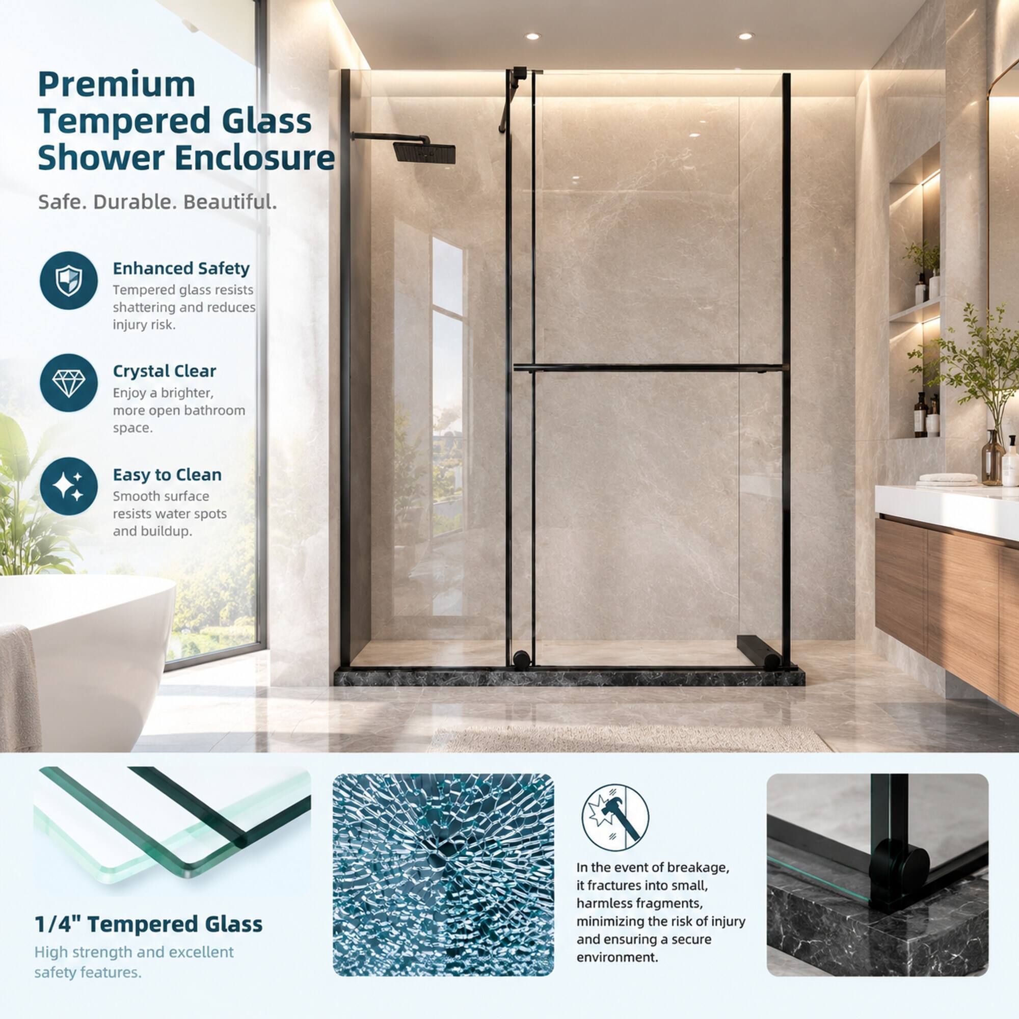 RYHNUYNE 30 60 In W X 72 In H Sliding Shower Door, 1/4 In Clear ...