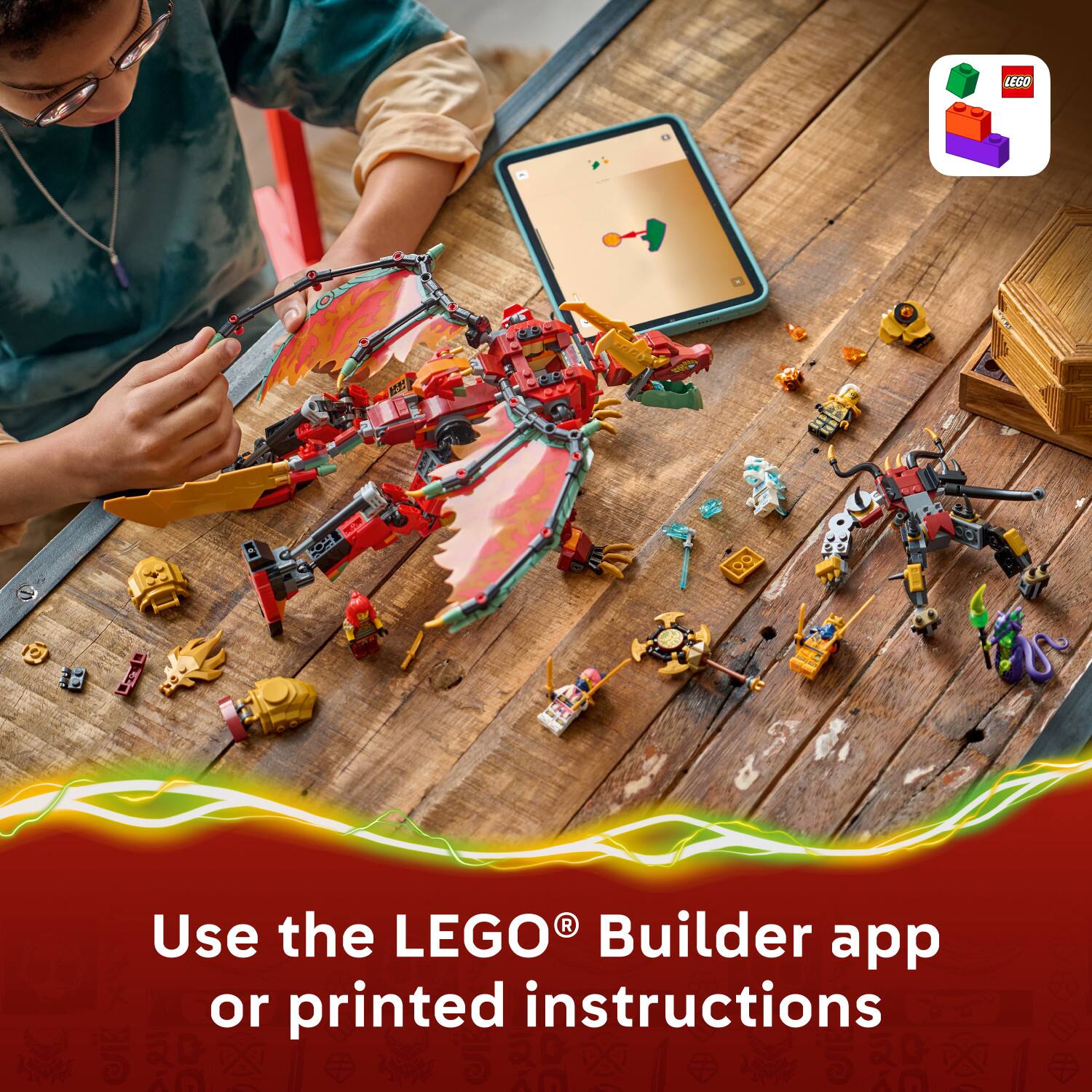 Use the LEGO® Builder app or printed instructions