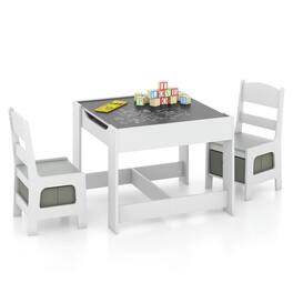 Kadyn - Kids Table Chairs Set With Storage Boxes Blackboard Whiteboard Drawing- Small Folding Table for Arts & Crafts - White