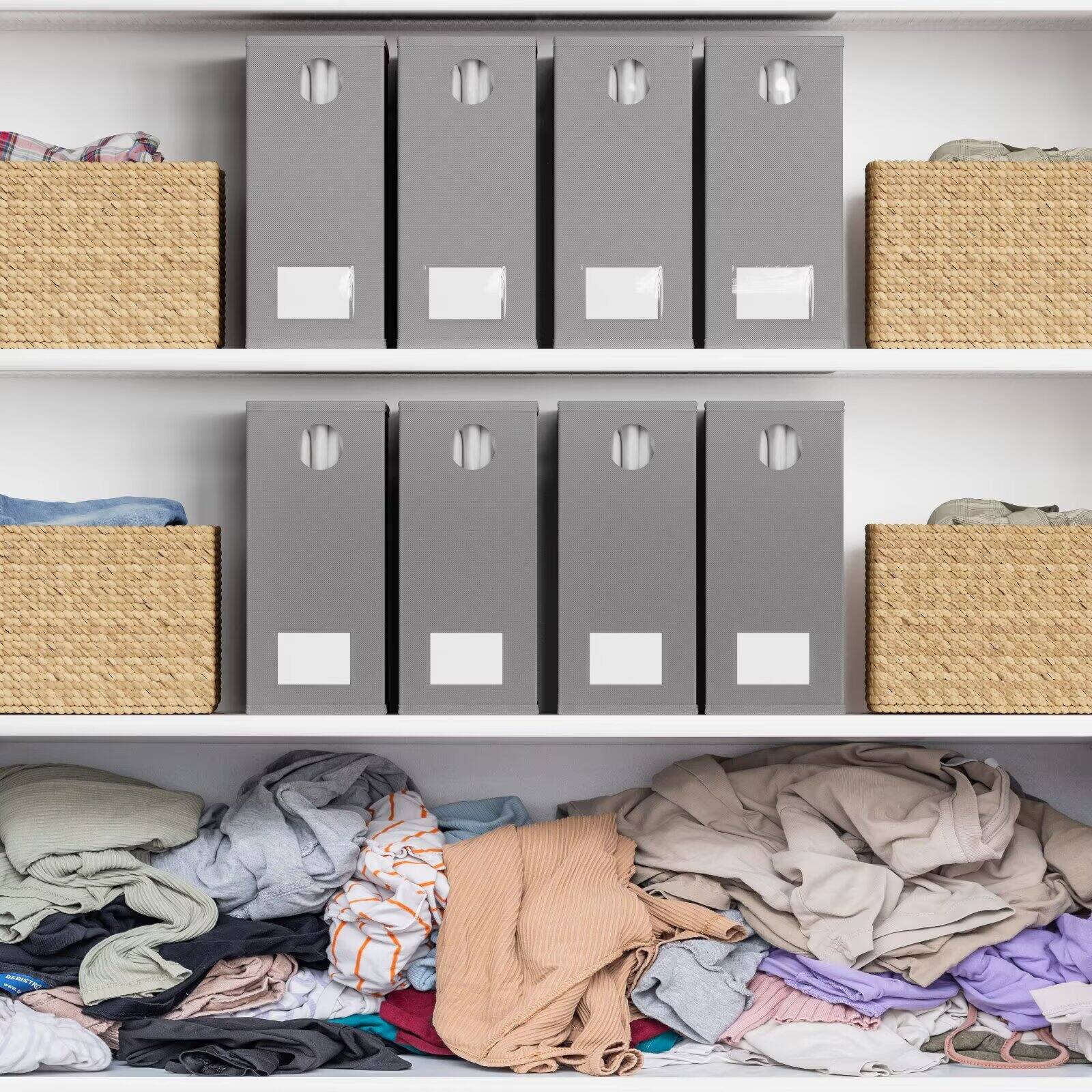 Back. Tooloton - Bed Sheet Organizers 8 Pack, Linen Closet Storage with Window, Queen King Size Bedding Container, Gray - Grey.