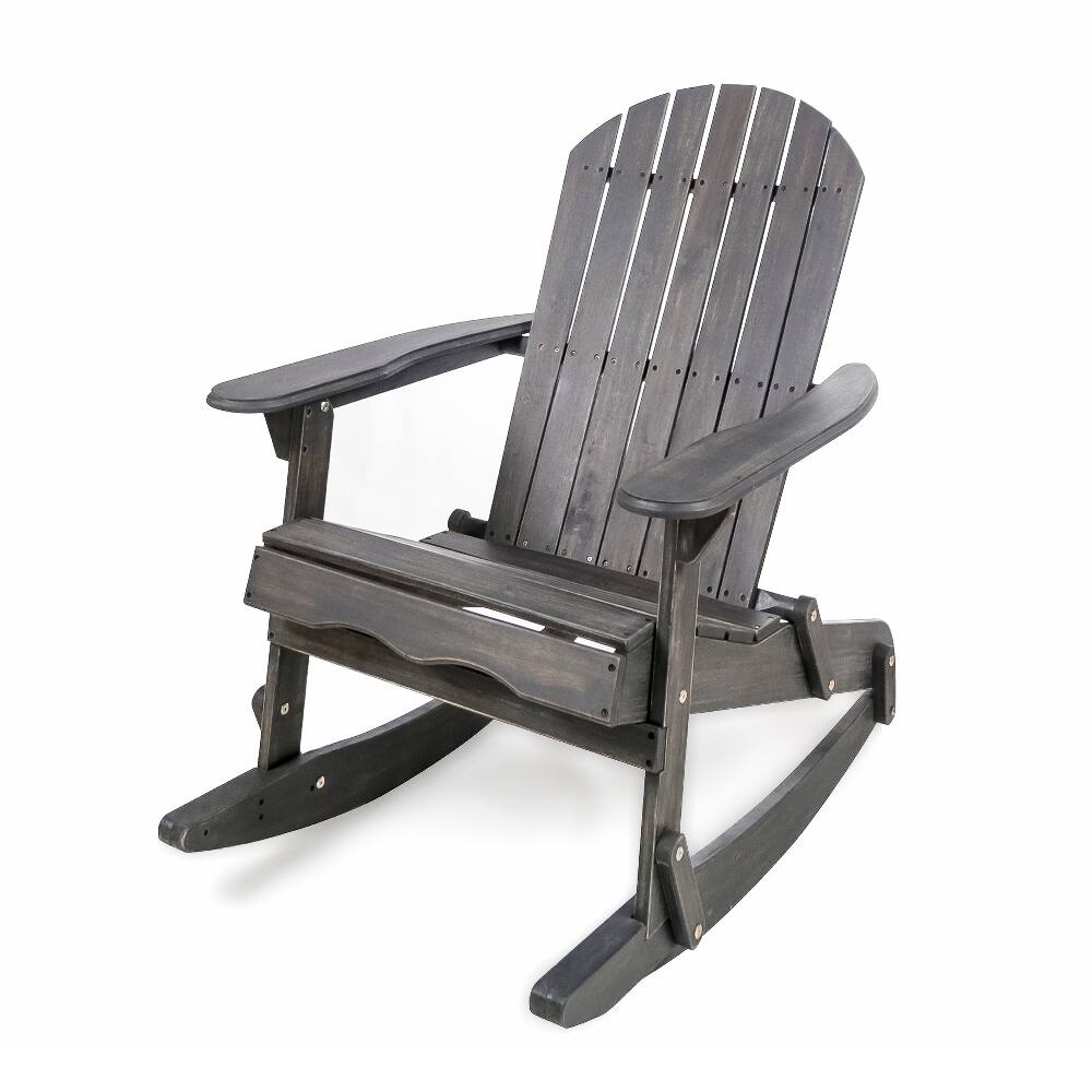 Alt View 3. Loheer - Loheer Malibu Adirondack Rocking Chair Acacia Wood Outdoor Rocker Dark Grey - Dark Grey.