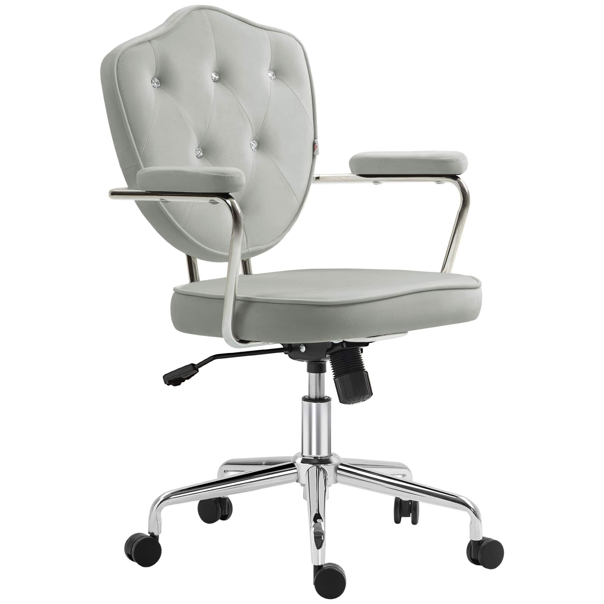 Homcom - Button Tufted Fabric Desk Chair with Swivel Functionality - Gray