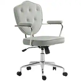 Homcom - Button Tufted Fabric Desk Chair with Swivel Functionality - Gray