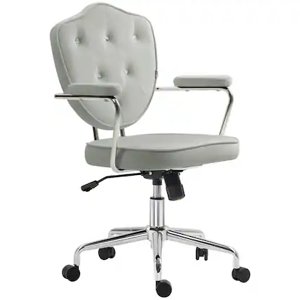 Front. Homcom - Button Tufted Fabric Desk Chair with Swivel Functionality - Gray.
