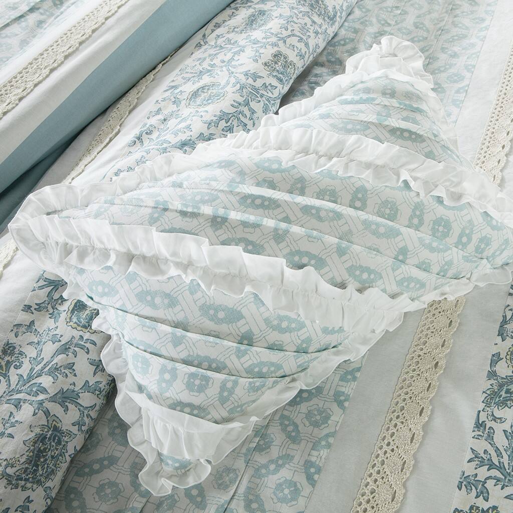 Alt View 2. Gracie Mills - Gracie Mills Singleton 9-Piece Cotton Percale Duvet Cover Set Shabby Farmhouse - Aqua.