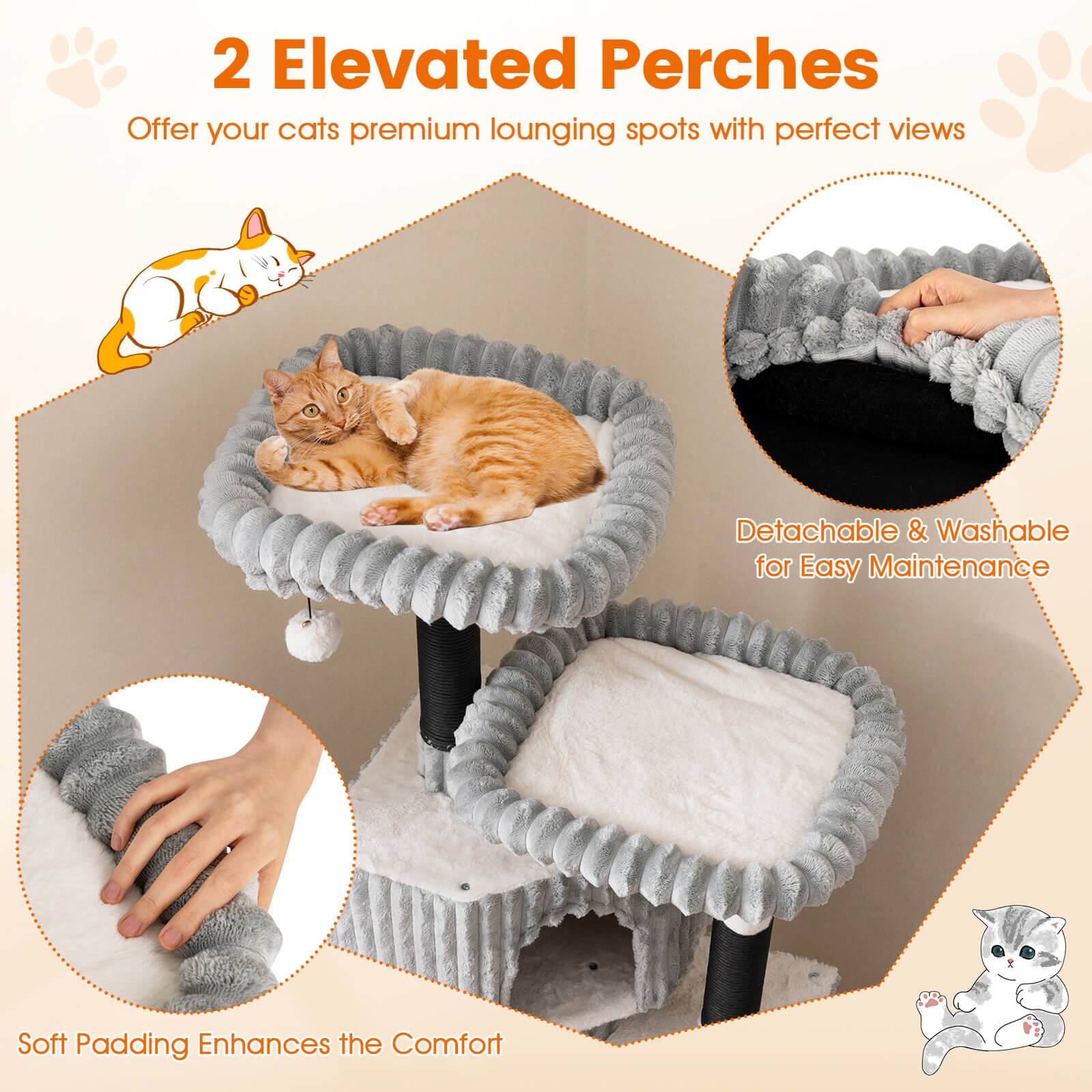 2 Elevated Perches  
Offer your cats premium lounging spots with perfect views  

Detachable & Washable for Easy Maintenance  

Soft Padding Enhances the Comfort