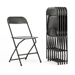 Emma + Oliver - Set of 6 Stackable Folding Plastic Chairs - 650 LB Weight Capacity - Black