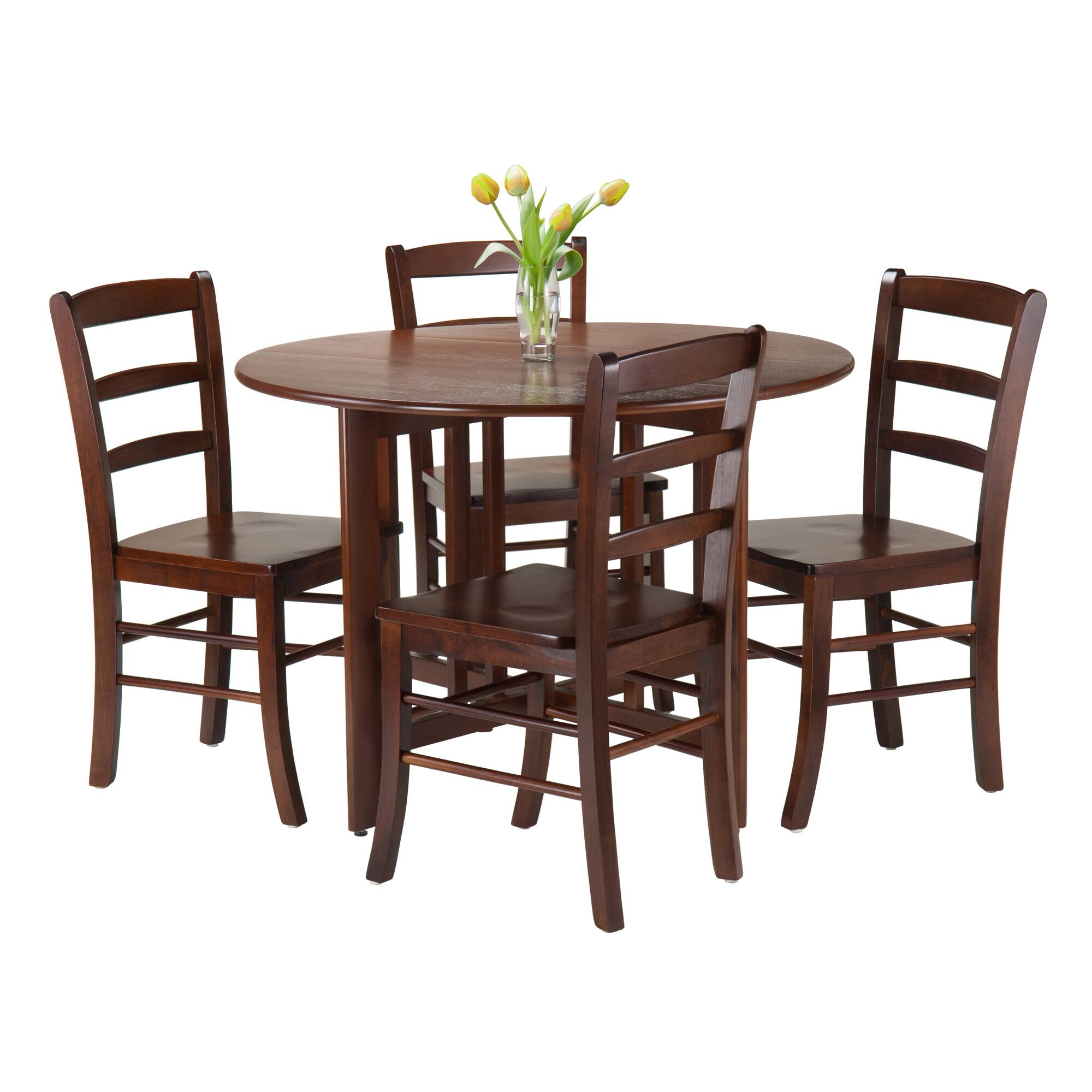 Alt View 1. Winsome Wood - Alamo 5-Pc Round Drop Leaf Table with Ladder-back Chairs - Walnut.