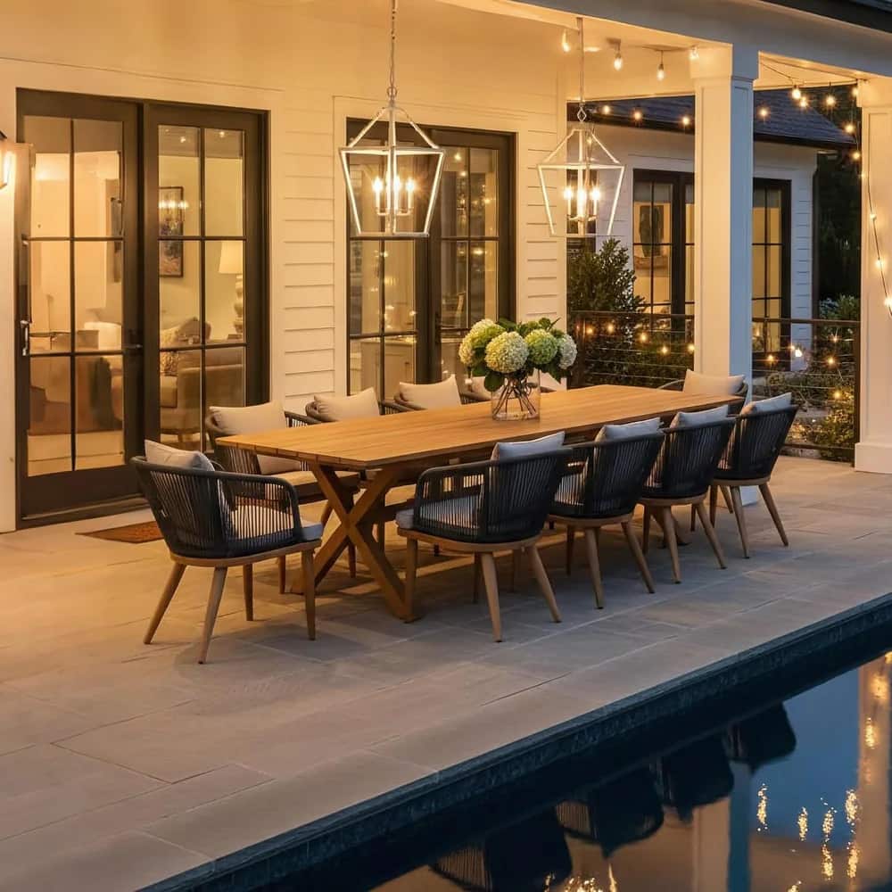 PURPLE LEAF - 7/9/11-Pieces Patio Dining Set Wicker Outdoor Furniture Table and Chairs Set for Garden Teak-Finish Aluminum Frame Set - Teak-Rectangular-11 Pcs