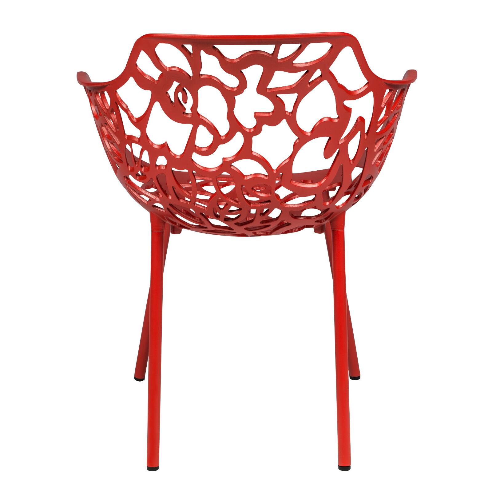 Alt View 1. LeisureMod - Devon (Set of 4) Aluminum Outdoor Dining Chair - UV & Rust Resistant Stackable Floral Accent Chair - Red.