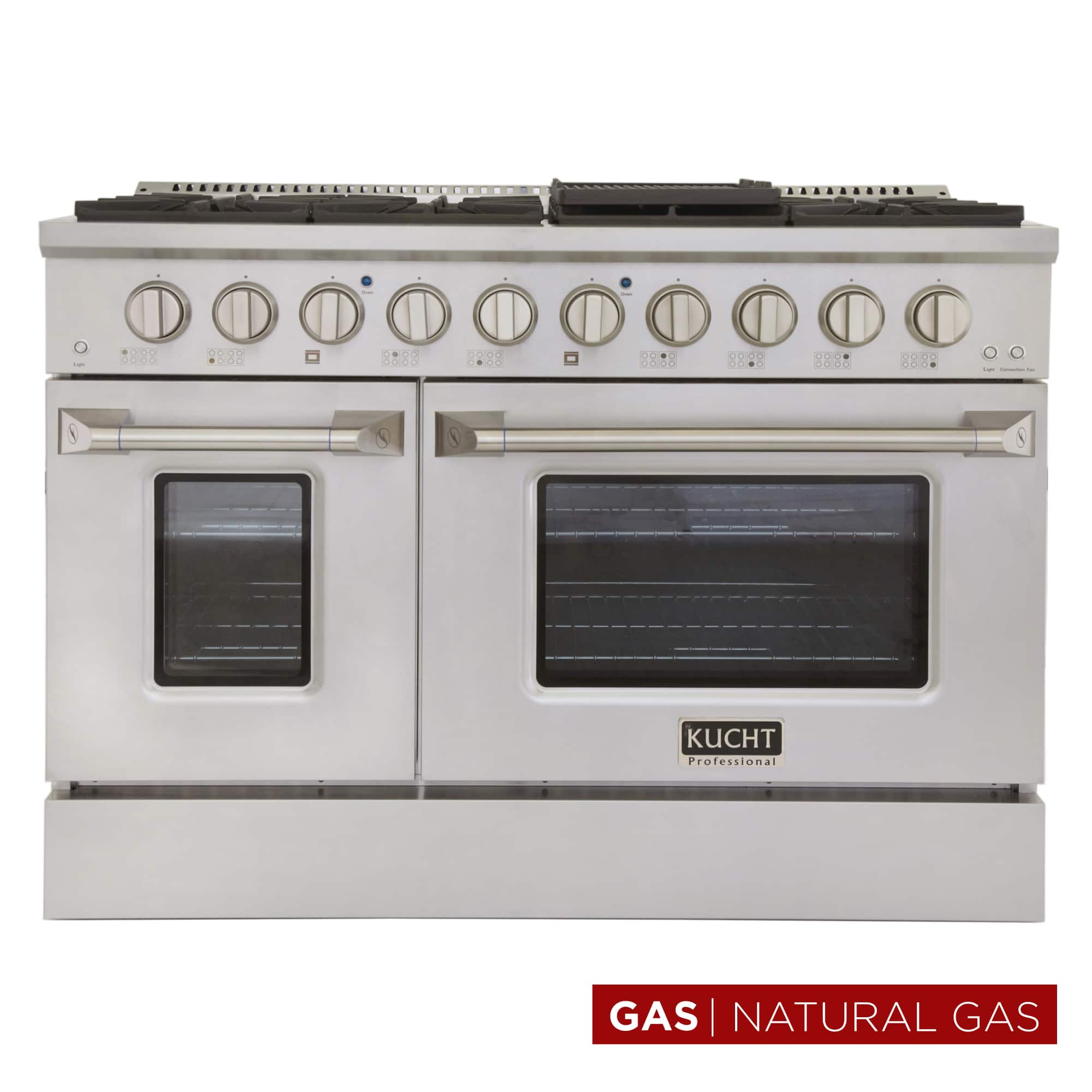 Kucht - 48 in. 6.7 cu. ft. Natural Gas Range with Sealed Burners and Two Ovens - One Convection - in Stainless Steel - Stainless Steel