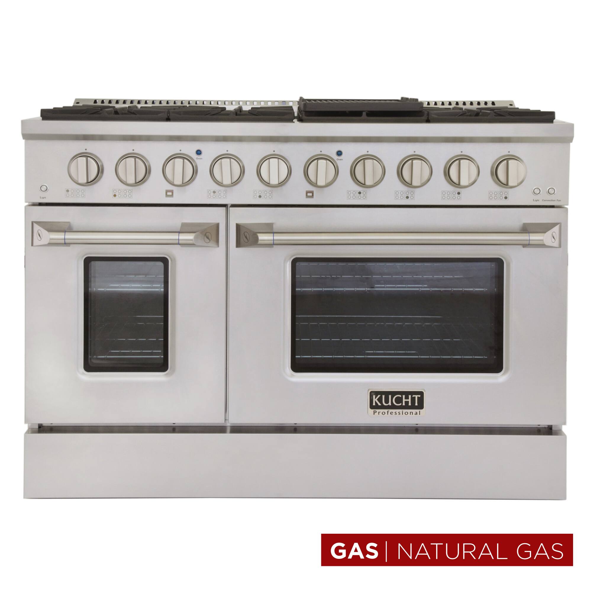 Kucht - 48 in. 6.7 cu. ft. Natural Gas Range with Sealed Burners and Two Ovens - One Convection - in Stainless Steel - Stainless Steel
