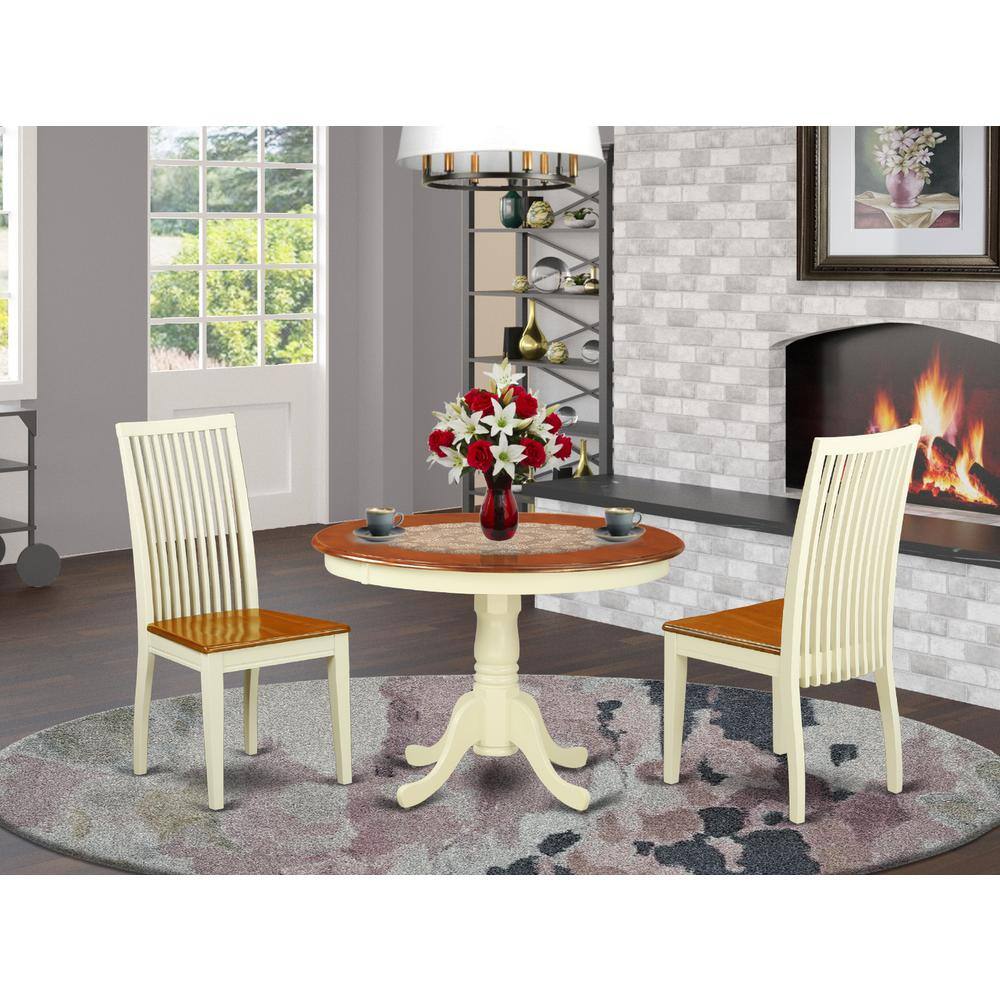 Left. East West Furniture - Dining Room Set Buttermilk & Cherry - Brown.