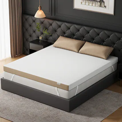 Front. Bestier - Bestier Full Size 3-inch Firm Gel Memory Foam Mattress Topper with Cooling Cover - White and Brown.