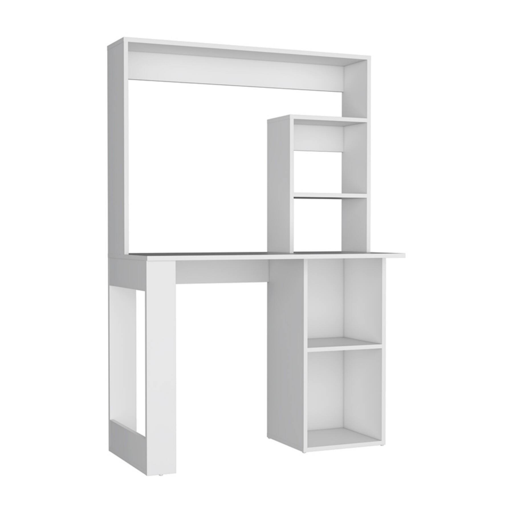 Alt View 5. Glintex - Writing Computer Desk with Hutch, Compact Design for Home Office, Five Storage Shelves for Organization - White.