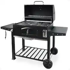 Front. Grill Boss - Grill Boss 32 Inch Charcoal BBQ Grill, Side Shelves, Built In Thermometer, Black - Black.