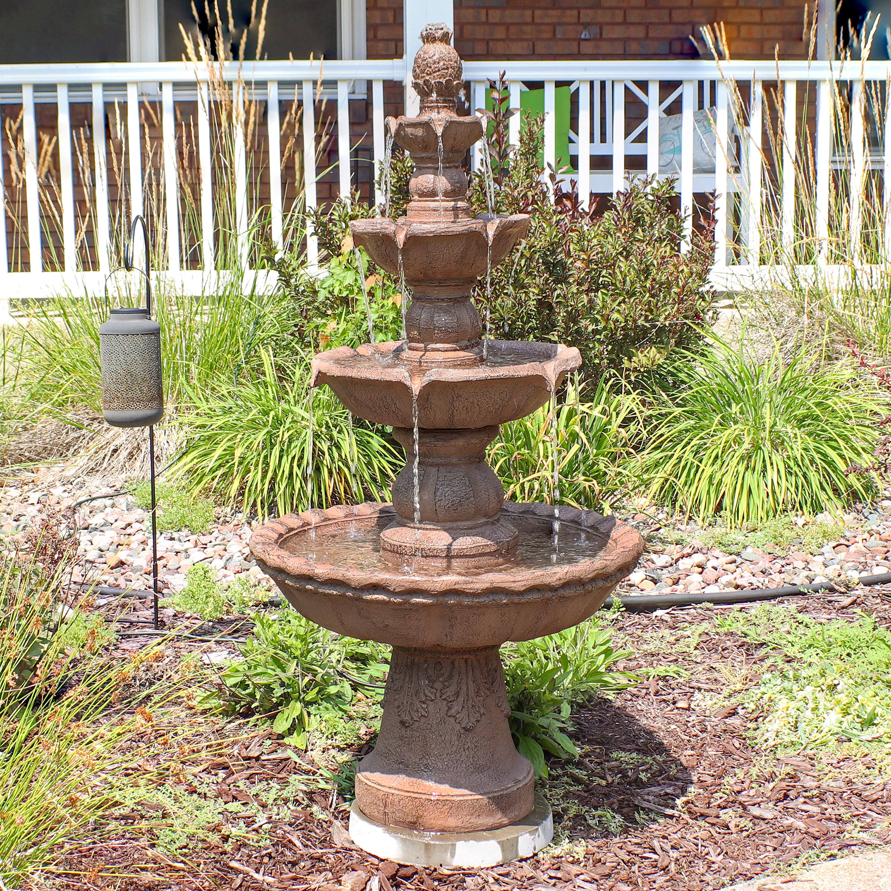 Alt View 7. Sunnydaze - Pineapple Resin Outdoor 4-Tier Water Fountain - Tan.