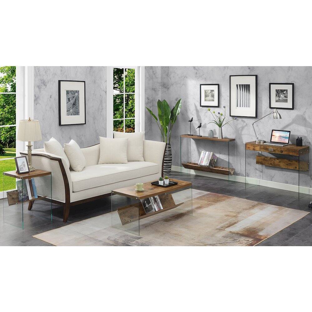 Alt View 1. Convenience Concepts - SoHo Glass Coffee Table with Shelf - Barnwood/Glass.