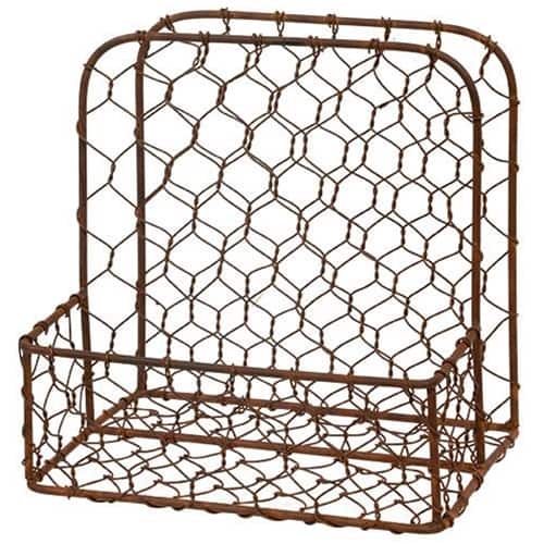 BreeBe - Rusty Metal Chicken Wire Napkin Holder - Red