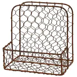 BreeBe - Rusty Metal Chicken Wire Napkin Holder - Red