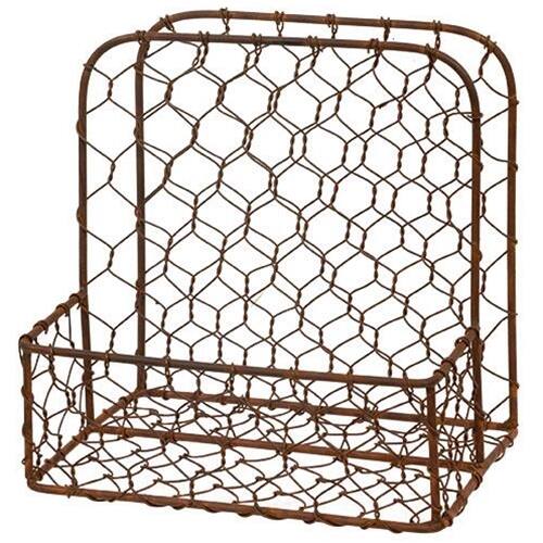 Front. BreeBe - Rusty Metal Chicken Wire Napkin Holder - Red.