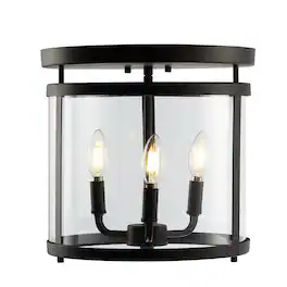 Jonathan Y - Ciel Simple Farmhouse 12.5" 3-Light Metal/Glass Rustic Vintage LED Flush Mount, Oil Rubbed Bronze - Oil-Rubbed Bronze