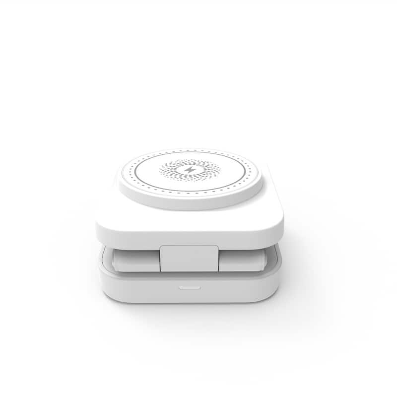 RISOKEYS - MagSafe 3-in-1 Magnetic Wireless Charger - Foldable Power Adapter for Phone, Watch, and Earphone, 15W Charging Stand - White