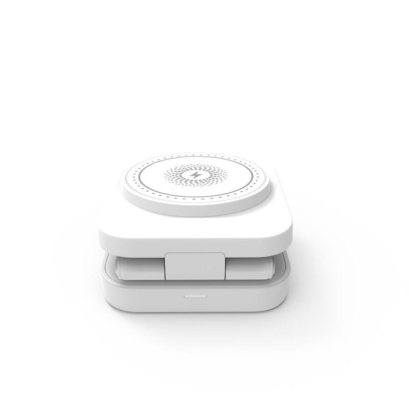 RISOKEYS - MagSafe 3-in-1 Magnetic Wireless Charger - Foldable Power Adapter for Phone, Watch, and Earphone, 15W Charging Stand - White