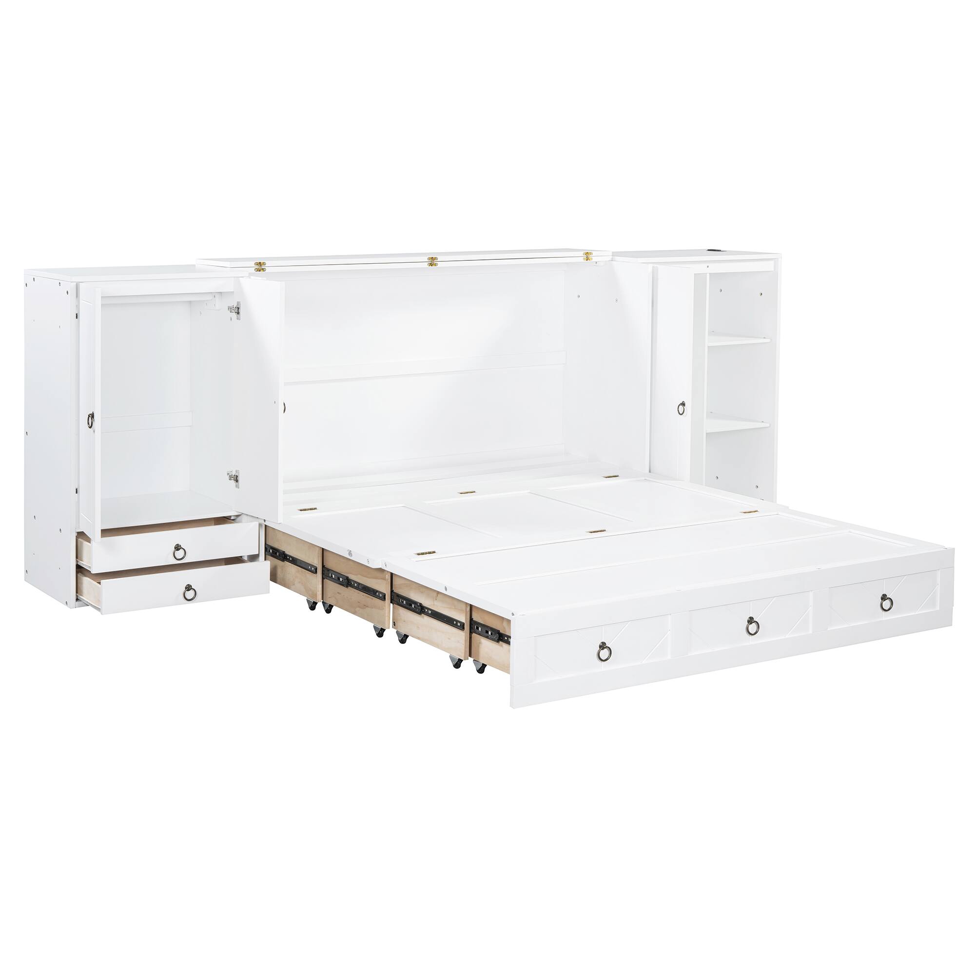 Alt View 4. Tiramisubest - Queen Size Murphy Bed with USB, Wardrobes & Drawers, White, 81x113x42 inches, 358 lbs - White.