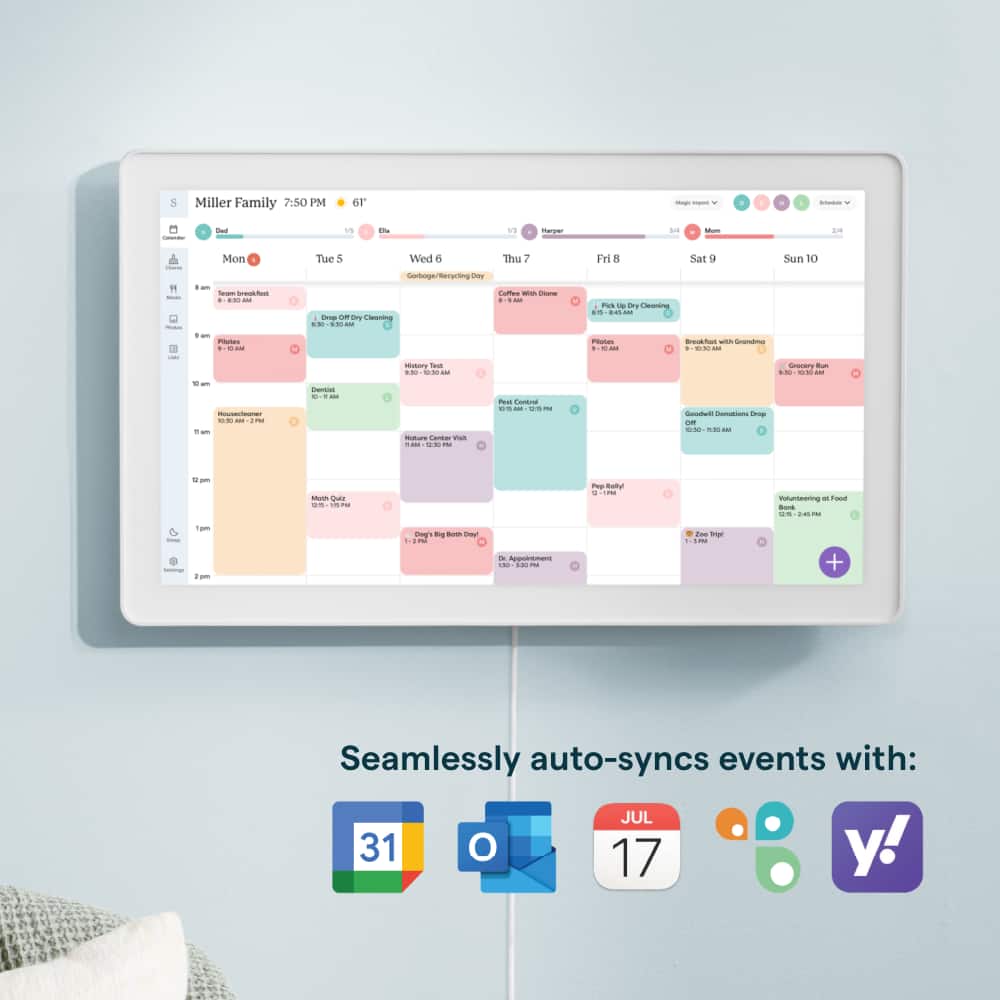 Miller Family 7:50 PM 6 - - 1 - - - - En vI marwer bs - b Mon Tue 5 Wed 4 Thu 7 Fri 8 Sat 9 Sun 10 . : I - - - - .- - - - - . - Gortoge derryeting 1 -rep - dery Canming - - ... Cte - - + - . - Oy Cenerina .. ... - . - - -ol - wAh Grandes + CO - I mstary Soar 5 - - - desery - EN - - 1 O - -- - i + - - - . - - - + - 0 - Pert Contra - -- - u Coonations Srop - ade -. - . - - 6 -e - nop datu 1 1PM Volunteering - - : ! - - - Fm . - mngs - -o -U - - a iN - To t 1 - + Seamlessly auto-syncs events with: Google Calendar, Outlook, iCal, Yahoo Calendar.
