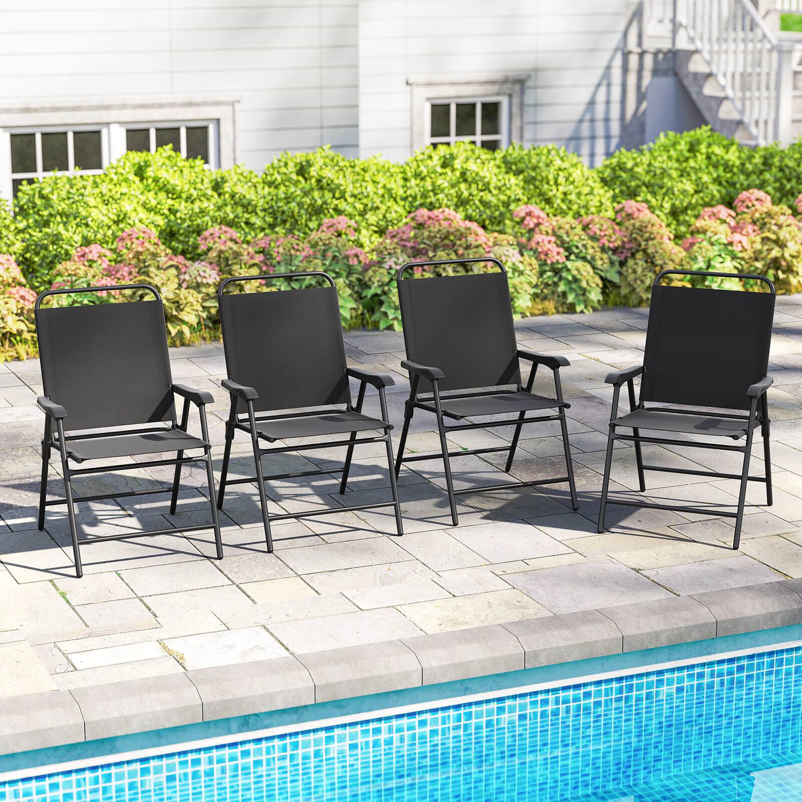 Alt View 1. Costway - Costway Set of 4 Outdoor Folding Dining Chairs with Armrests Breathable Seat Metal Frame - Black.