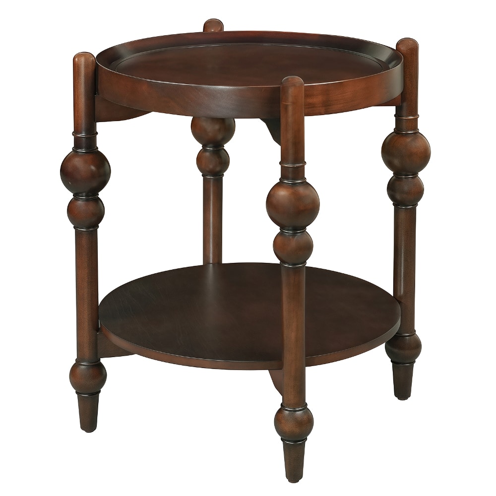 Loheer - Classic Solid Wood Round Side Table with Lower Shelf for Living Room - Dark Brown price history on PriceWatchPro