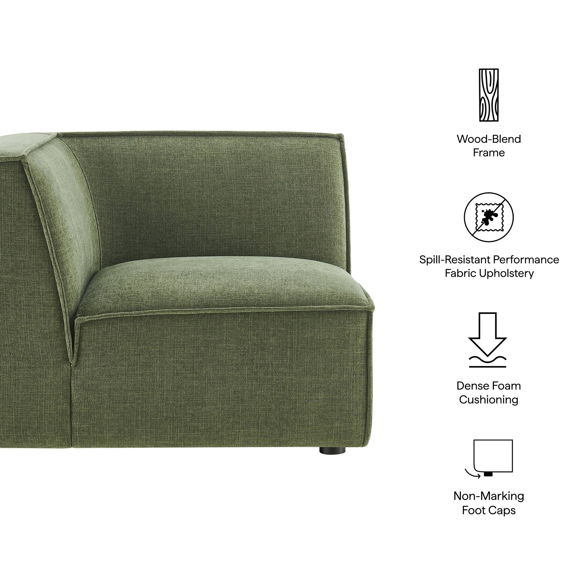 Wood-Blend Frame  
Spill-Resistant Performance Fabric Upholstery  
Dense Foam Cushioning  
Non-Marking Foot Caps