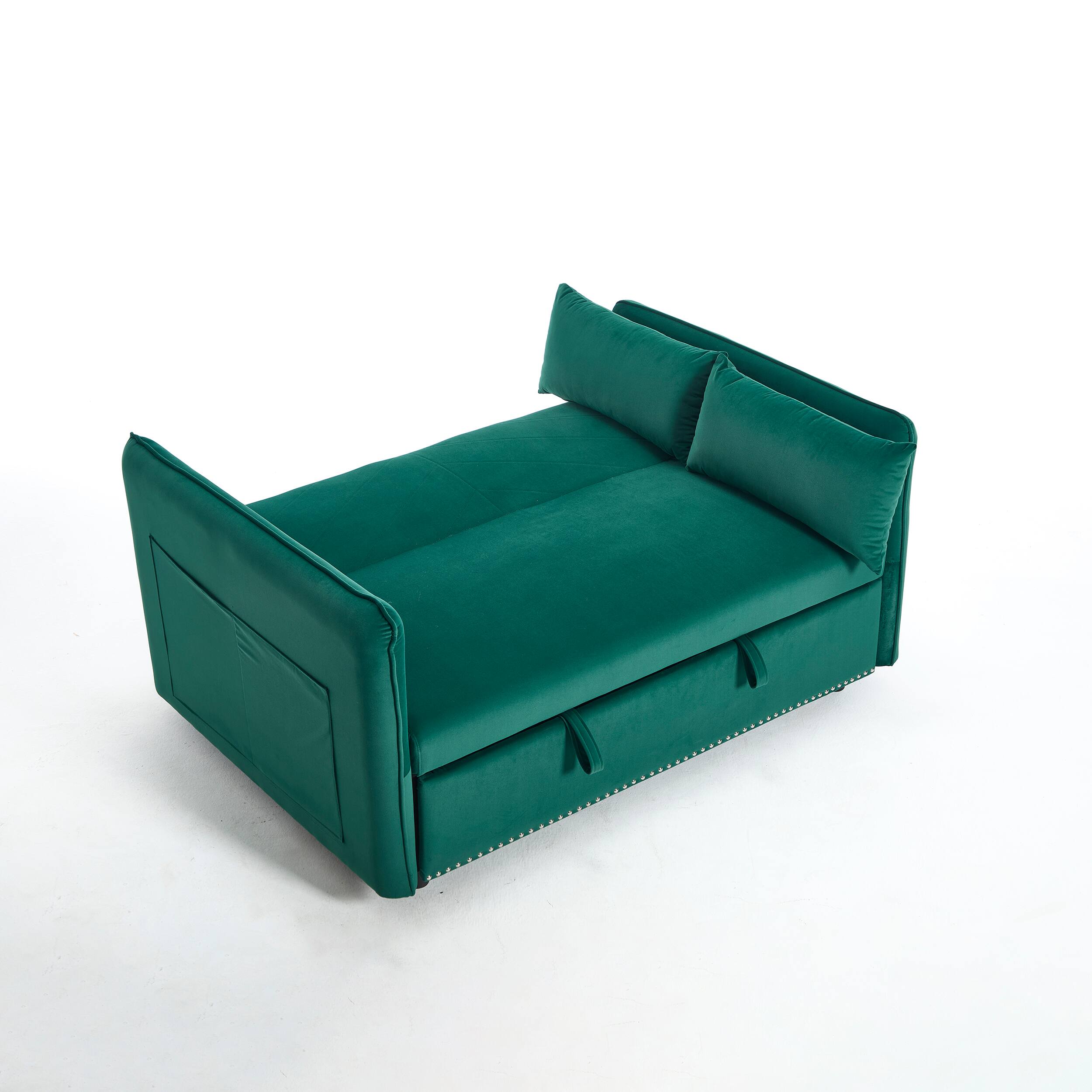 Alt View 8. Tiramisubest - 3 in 1 Convertible Sleeper Futon Sofa Bed,55" Velvet Loveseat with 2 Pillows,Reclining Backrest & Side Pockets,Green - Green.