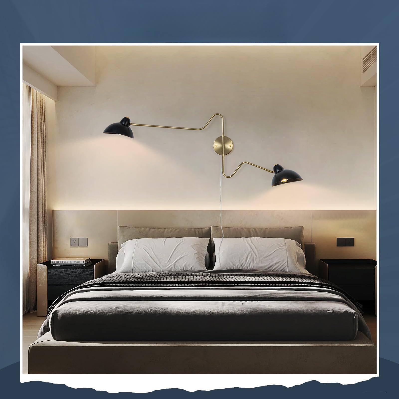 Alt View 2. TECH SAFARI - And Plug In Wall Sconce Swing Arms Lamp With Cord Big Mount Lighting Fixture For Living Room Bedroom - A.