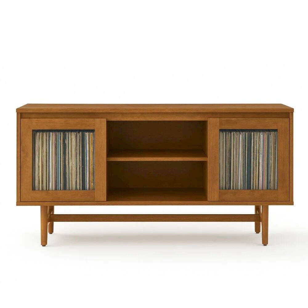Alt View 4. Crosley Furniture - Dempsey Record Player Cabinet With Vinyl Storage - Gray.