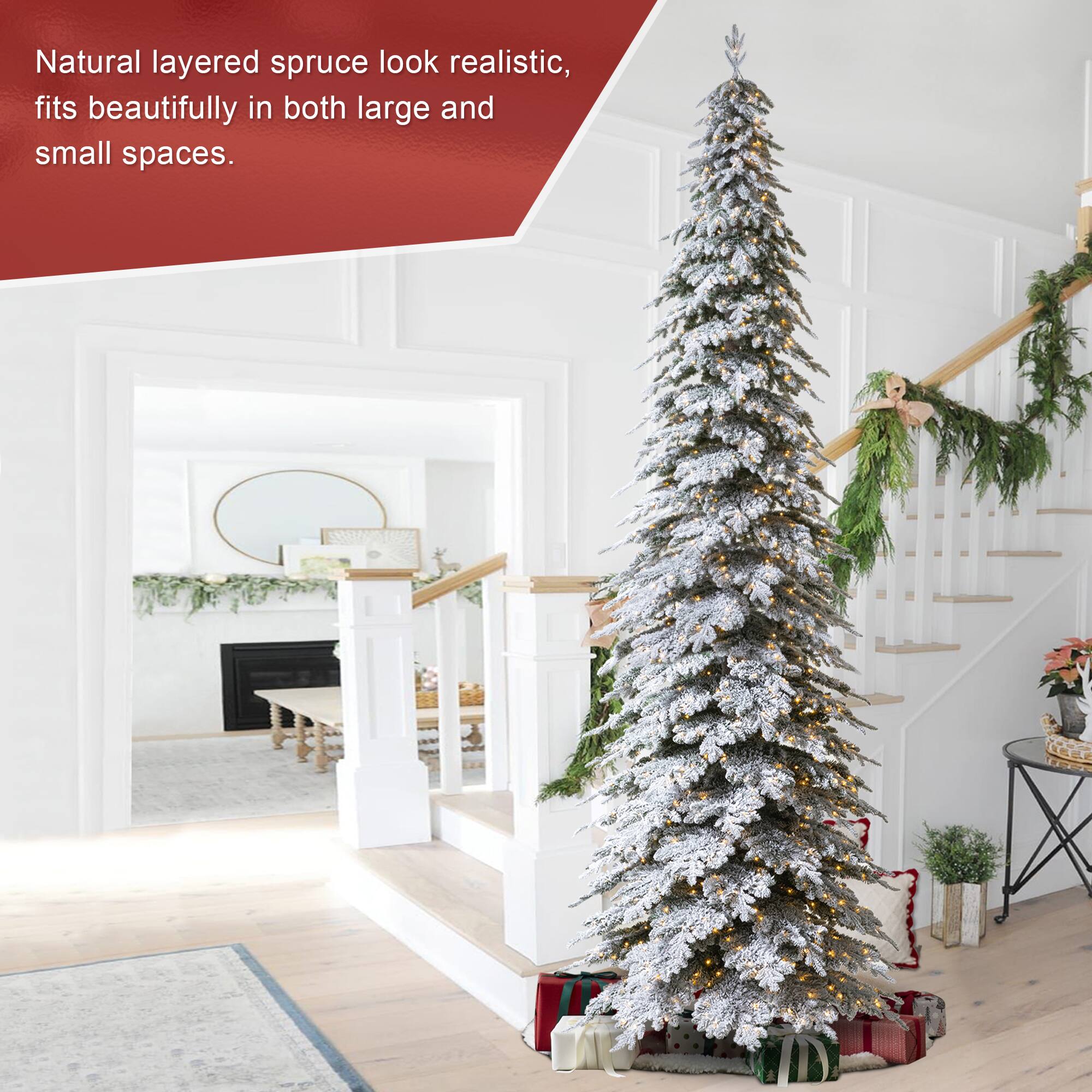 Natural layered spruce look realistic, fits beautifully in both large and small spaces.